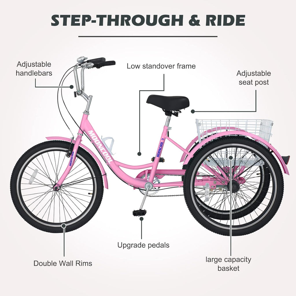 24 Inch Single Speed 3 Wheel Bicycle with Shopping Basket M4734