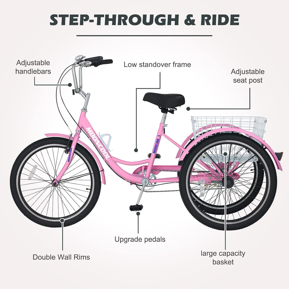 24 Inch Single Speed 3 Wheel Bicycle with Shopping Basket M4734