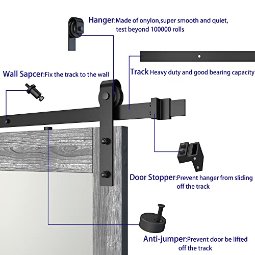 42in x 84in Frosted Glass Barn Door with 7FT Sliding Door Hardware Kit W1599