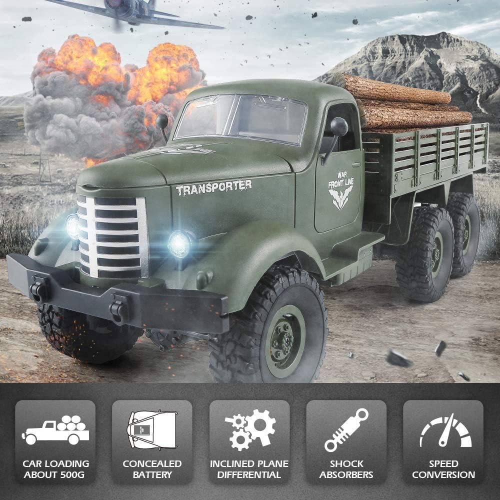RC Military Truck Off-Road Remote Control Car 2.4Ghz 4WD 1:18 Scale Toy Vehicle Pack of 2 Q32172