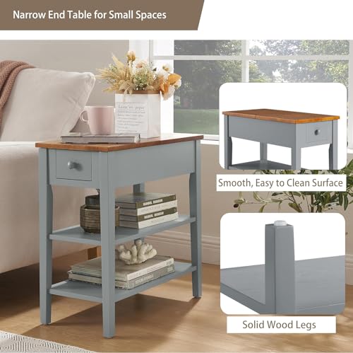 Gray Side Table with Charging Post and Storage Cabinet C8075