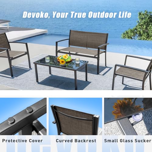 4 Pieces Patio Furniture Set with Glass Coffee Table S115