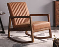 Leather Rocking Chair with Padded Seat Wood Frame Dark Brown PU I2617