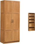 Highland Oak Pantry Cabinet and 5 Shelf Bookcase T657
