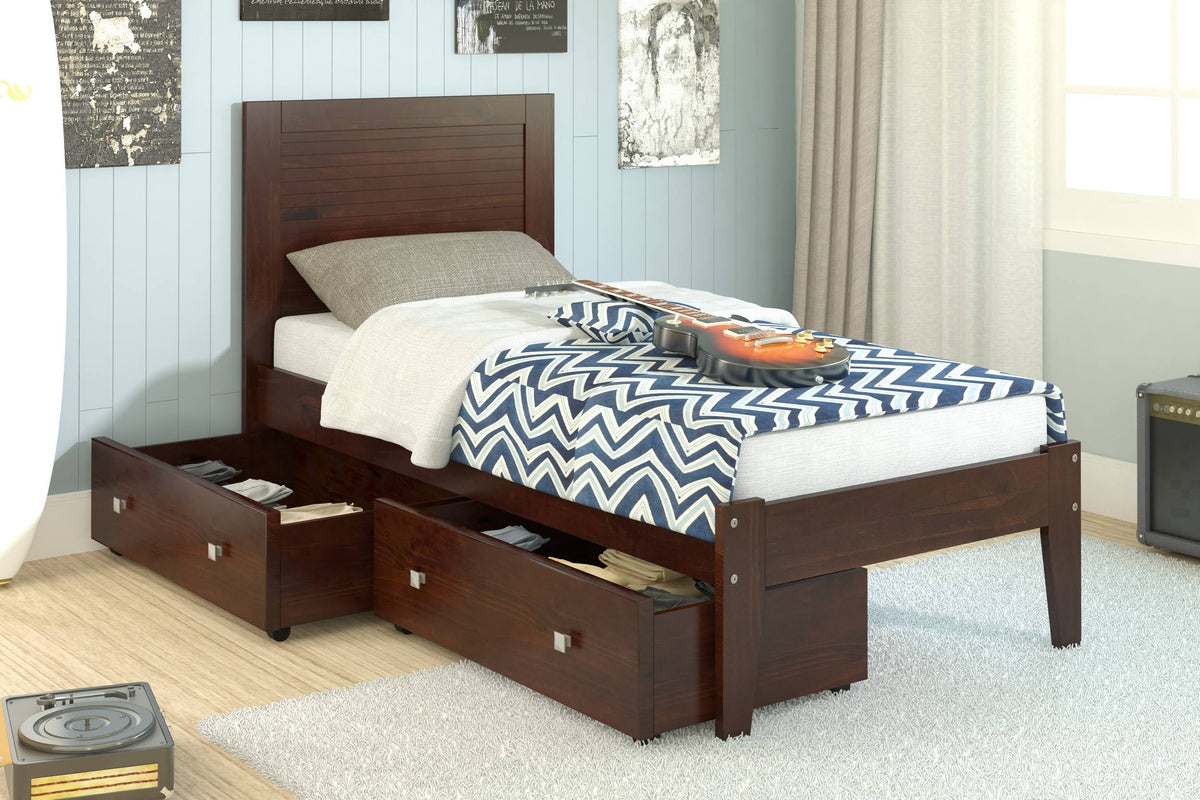 Twin Panel Bed with Dual Under Bed Drawers Cappuccino Finish G781