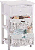 White 3 Tiers Nightstand with One Drawer 2 Baskets H4675