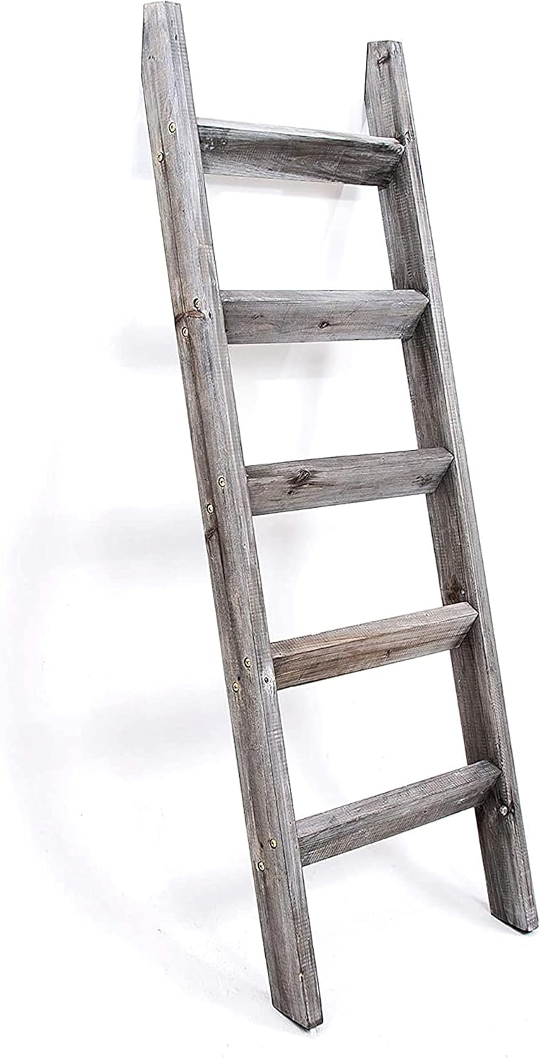 Gray White Wood Ladder Shelf F590596
