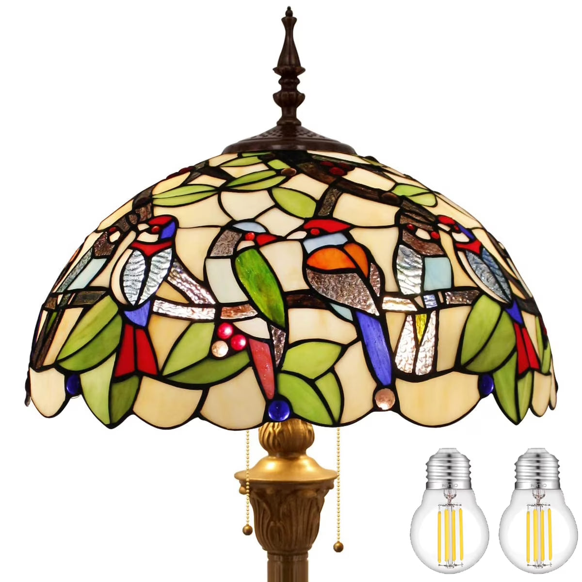 Bronze Floor Lamp with Stained Glass Shade G61077