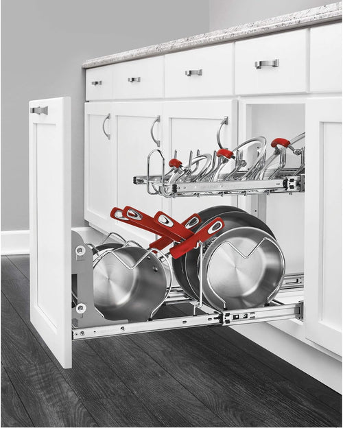12-Inch 2-Tier Wire Pull Out Kitchen Cabinet Organizer, Chrome Q9558