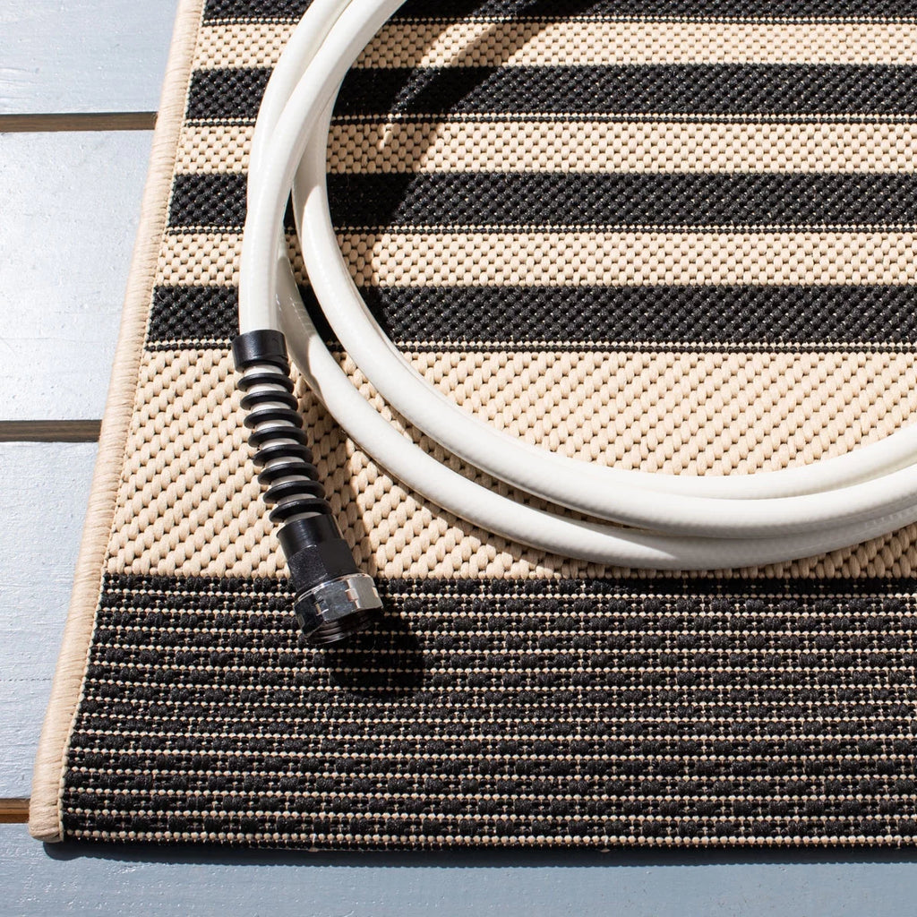 Black/Bone Striped Square Indoor/Outdoor Area Rug Y906