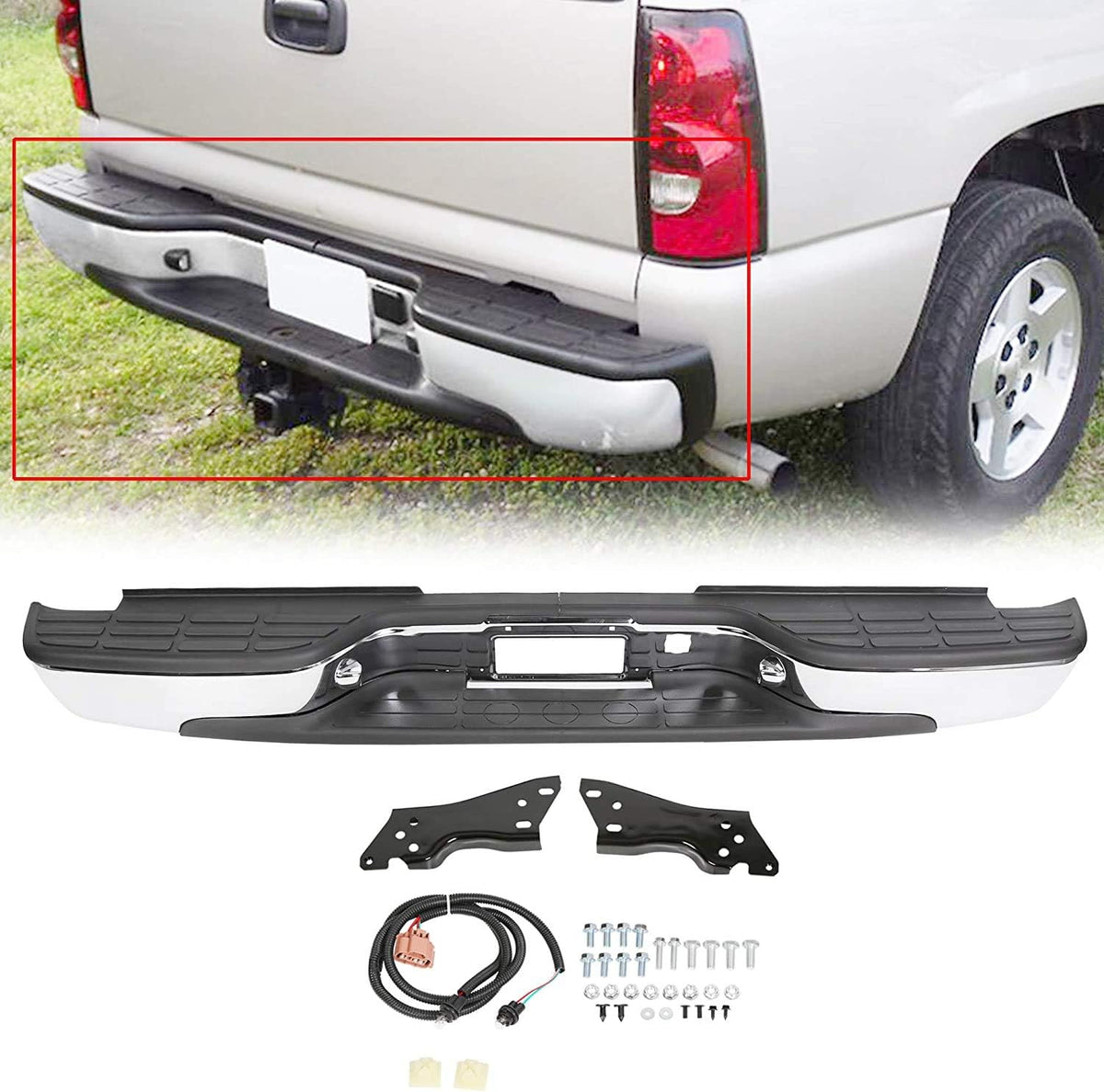Chrome Steel Rear Step Bumper Compatible with 1999-2006 Chevy Silverado Sierra 1500 T39086