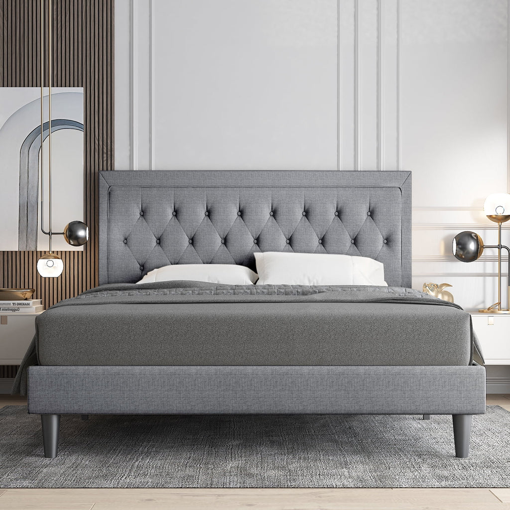 Queen Size Upholstered Platform Bed with Adjustable Headboard Z216439