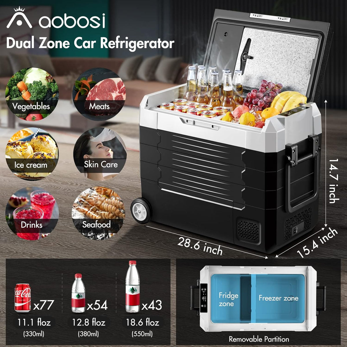Portable Car Refrigerator 12 Volt 59 Quart Dual Zone Compressor Cooler C94001