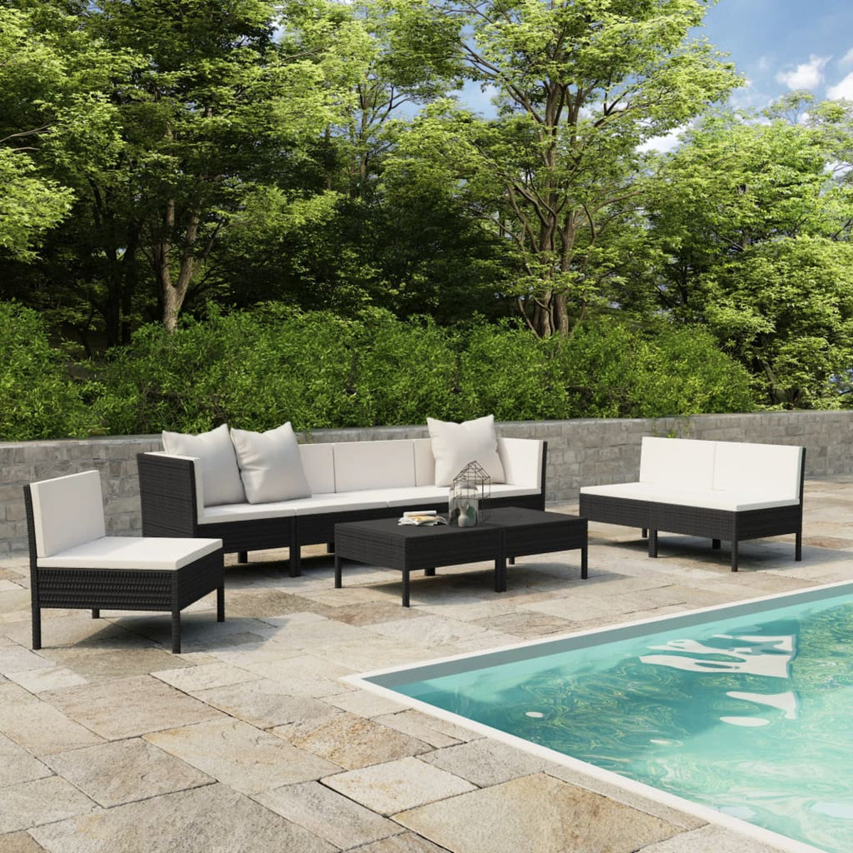 9 Piece Patio Lounge Set with Cushions Poly Rattan Outdoor Sectional Sofa Set V61579