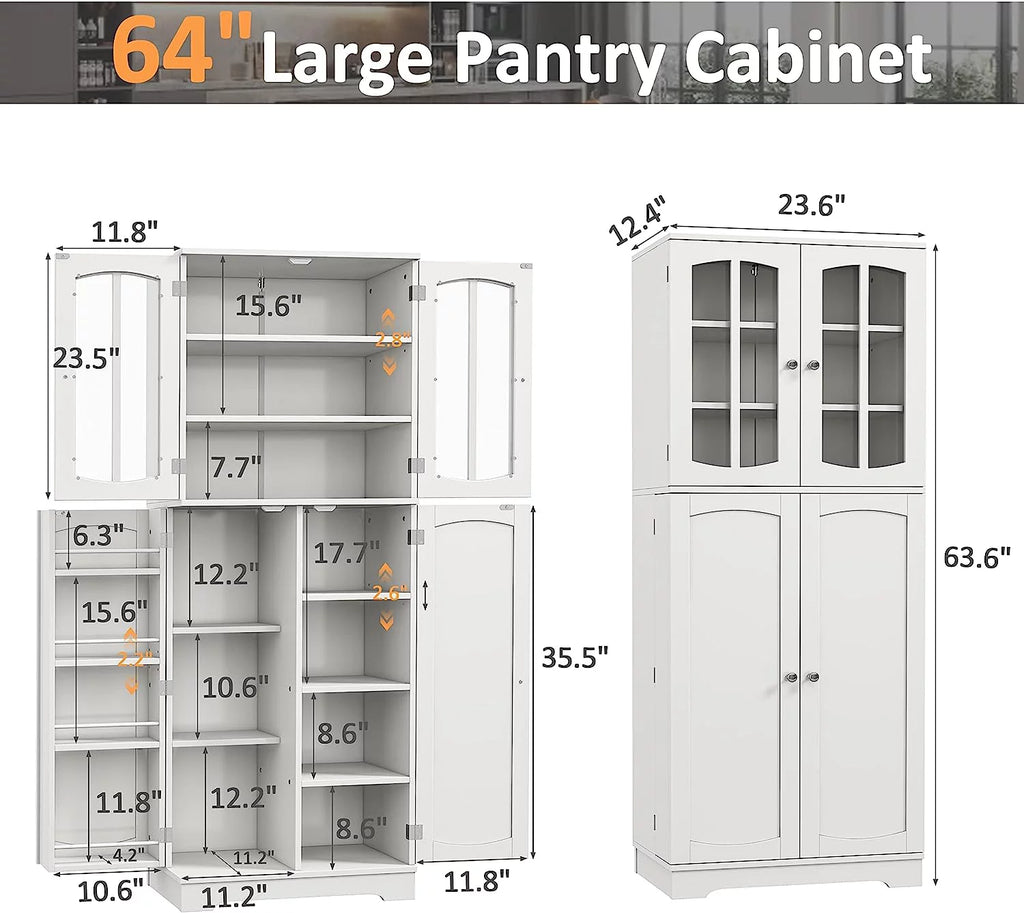 White Wood Kitchen Pantry Storage Cabinet with Doors and Shelves Y81682
