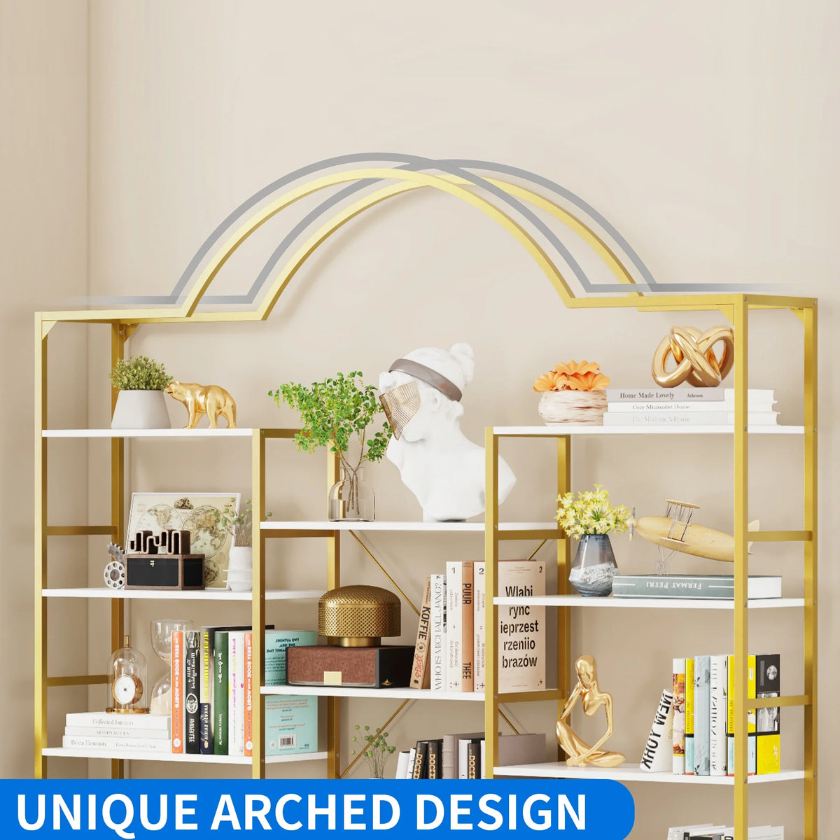 5-Tier Gold and White Bookshelf F4091