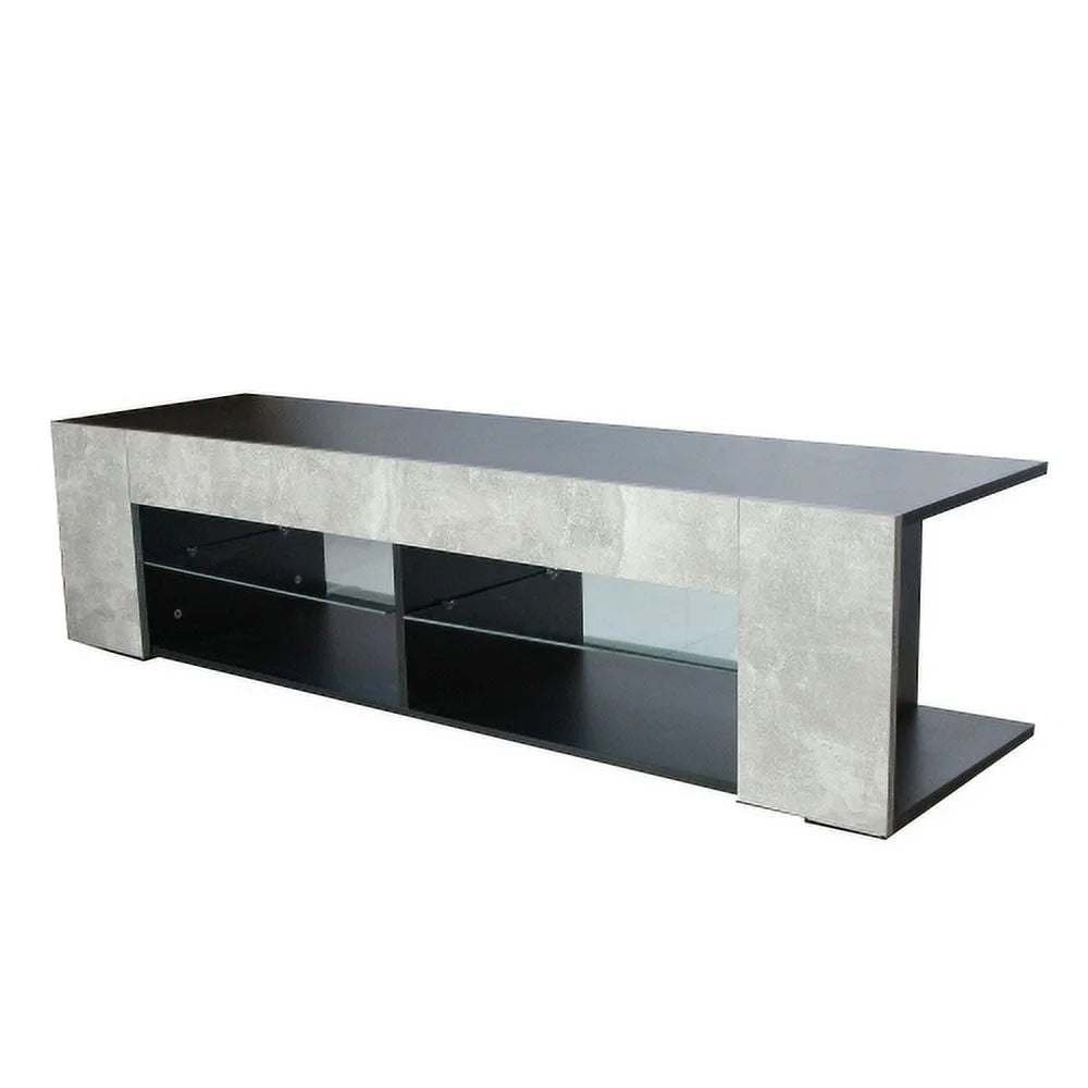 Black 57 Inch TV Stand with LED Lights and Glass Shelves I119