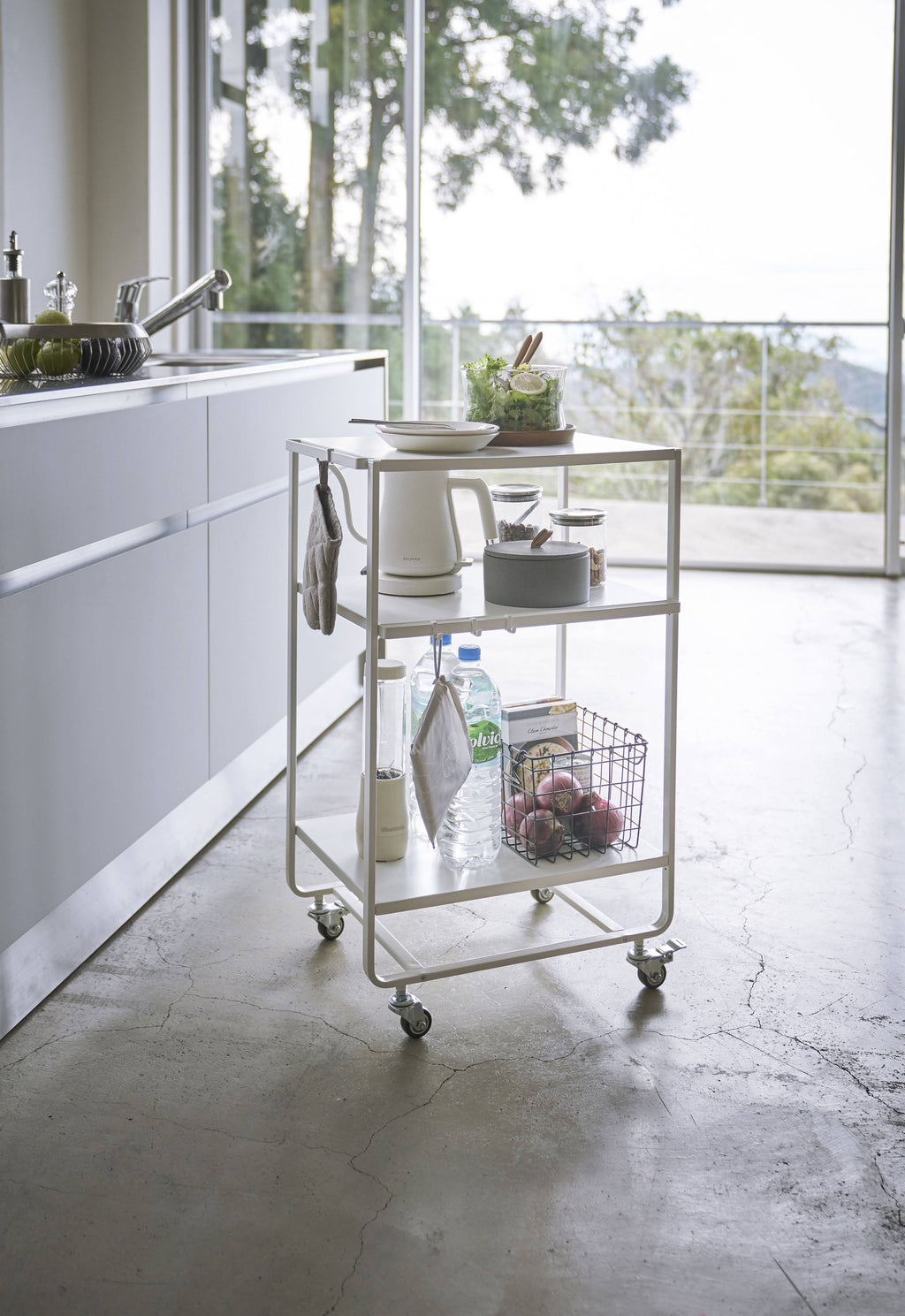 Black Steel Three-Tier Rolling Server Cart W94695