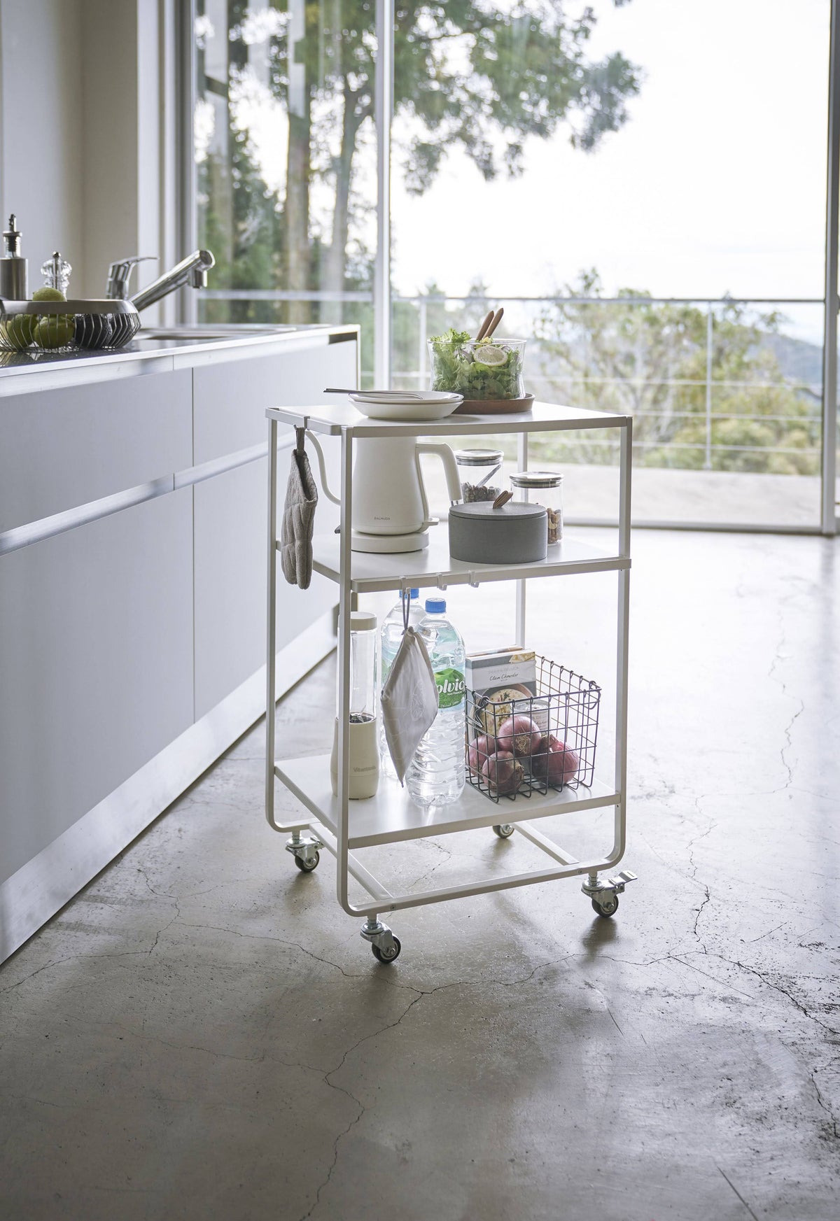 Black Steel Three-Tier Rolling Server Cart W94695