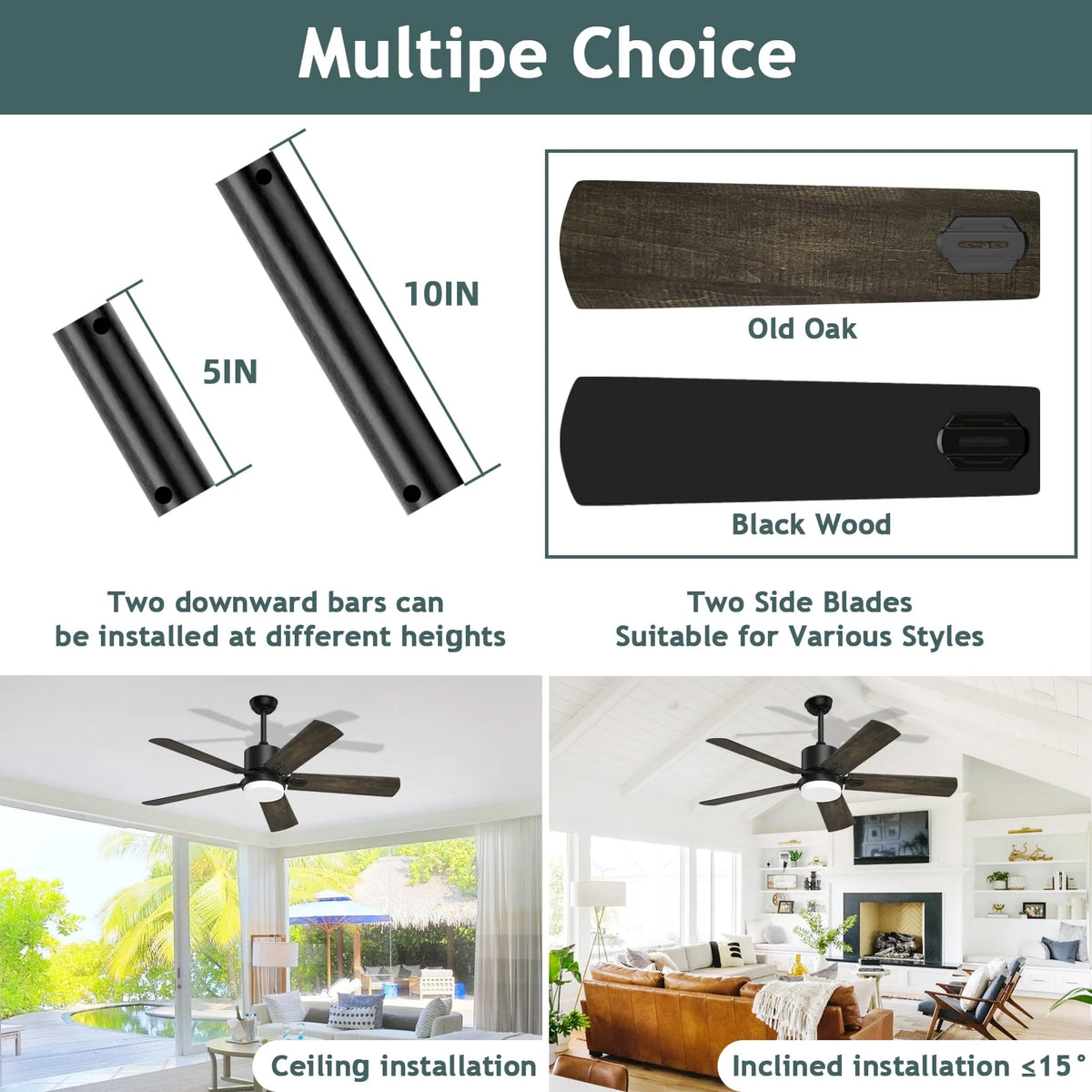 Ceiling Fan with Light and Remote Control, 52 '' 6-Speed Reversible 5 Wood Blades N97152