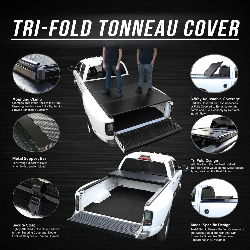 Hard Solid Tri-Fold Tonneau Cover for Chevy Silverado GMC Sierra 8Ft Long Bed Y699
