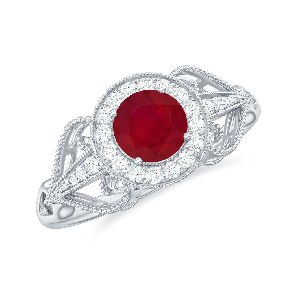 Ruby and Diamond Engagement Ring, 925 Sterling Silver U514