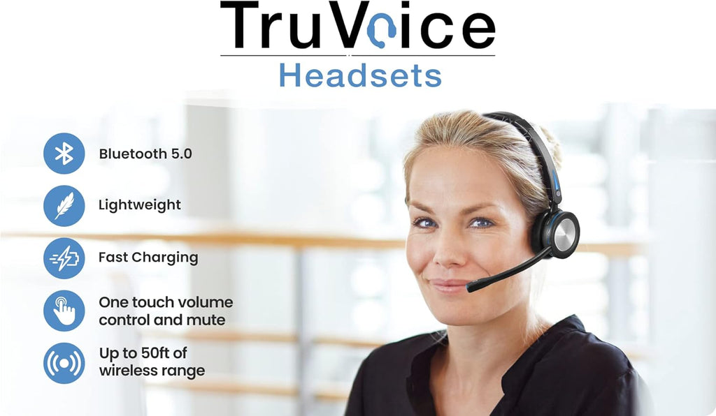 Wireless Bluetooth Headset with Noise Canceling Microphone, HD Speakers and Separate Charging Base, Pack of 2 F47470