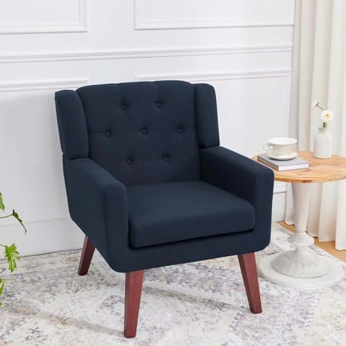 Beige Set of 2 Linen Fabric Button-Tufted Accent Chair C216