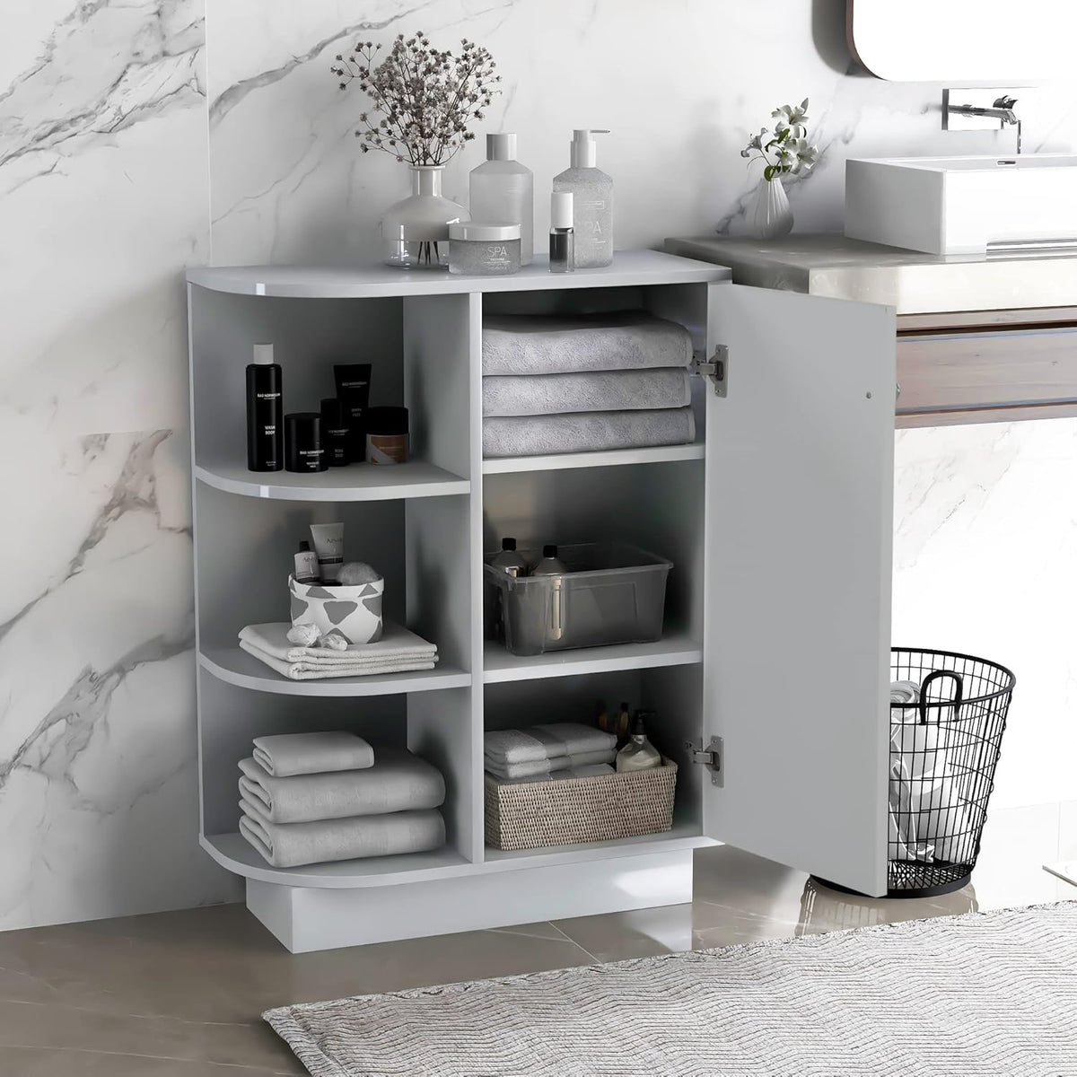 White Freestanding Organizer Cabinet with Adjustable Shelves C27075