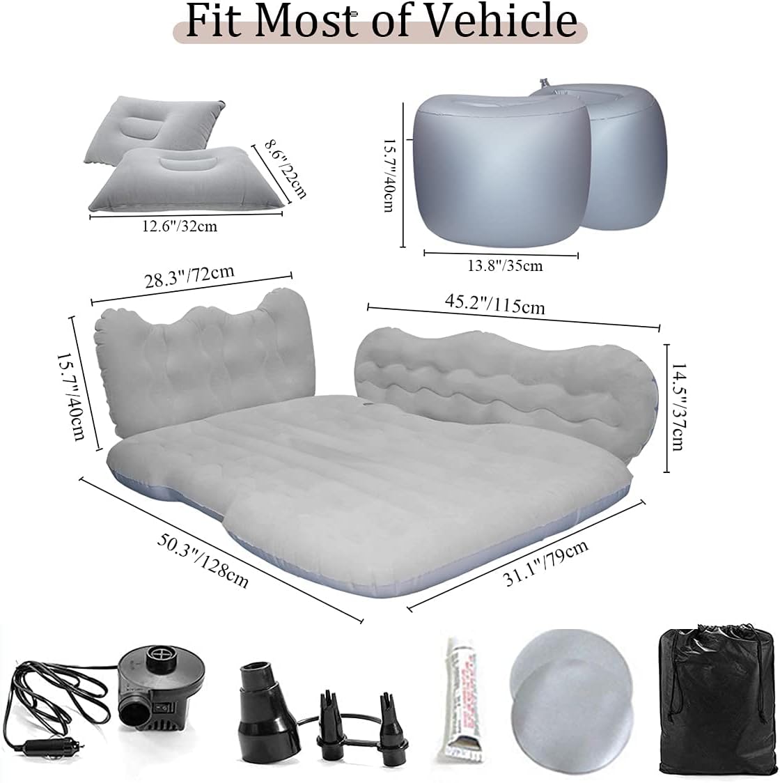 Car Air Mattress with Air Pump, Grey O70154