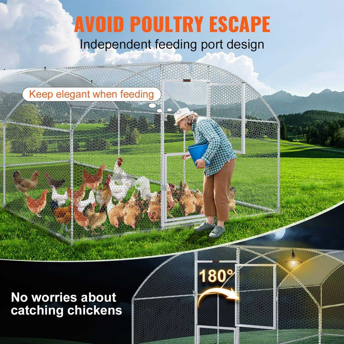 Large Metal Chicken Coop with Run and Waterproof Cover N72454