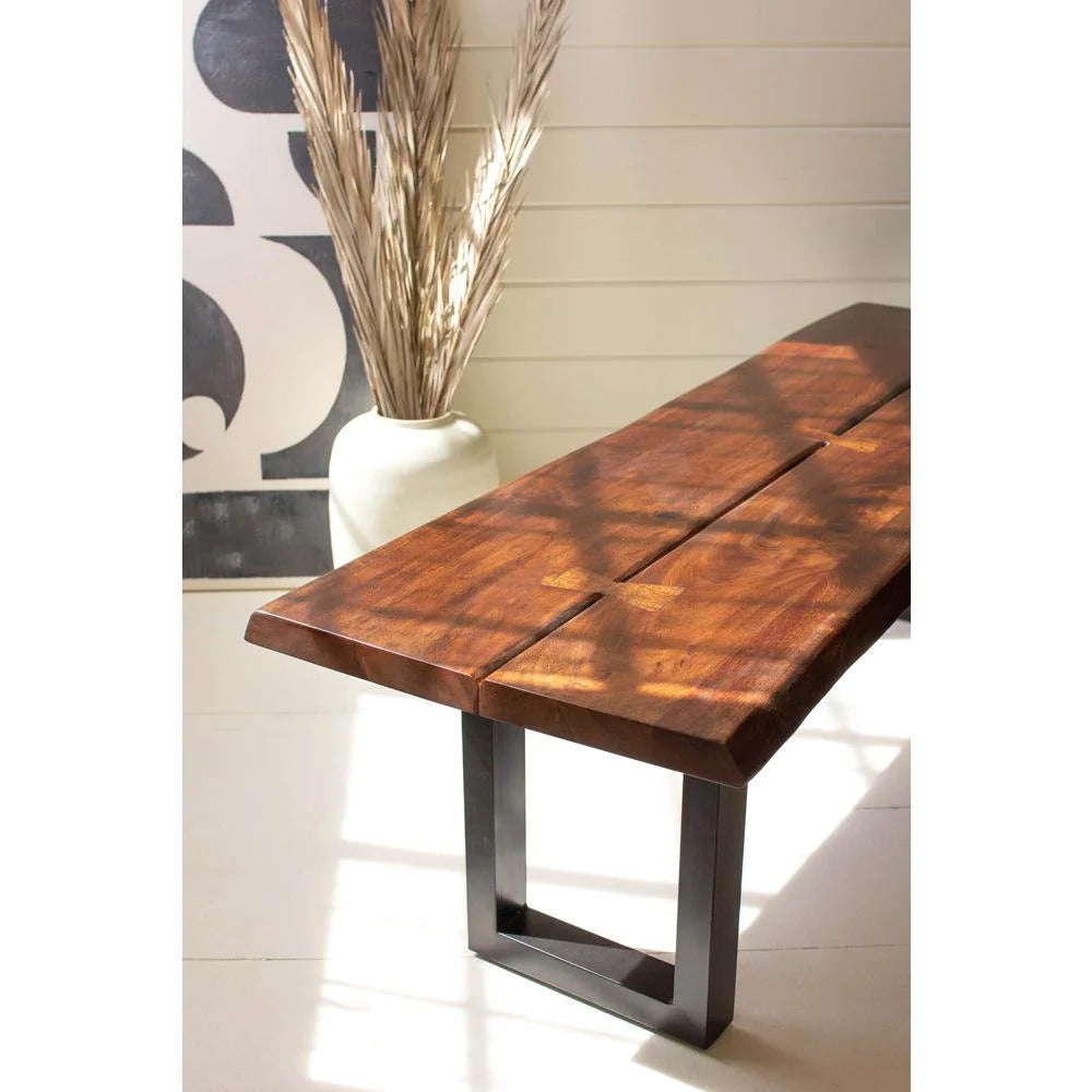 Live Edge Wood And Iron Bench A73429