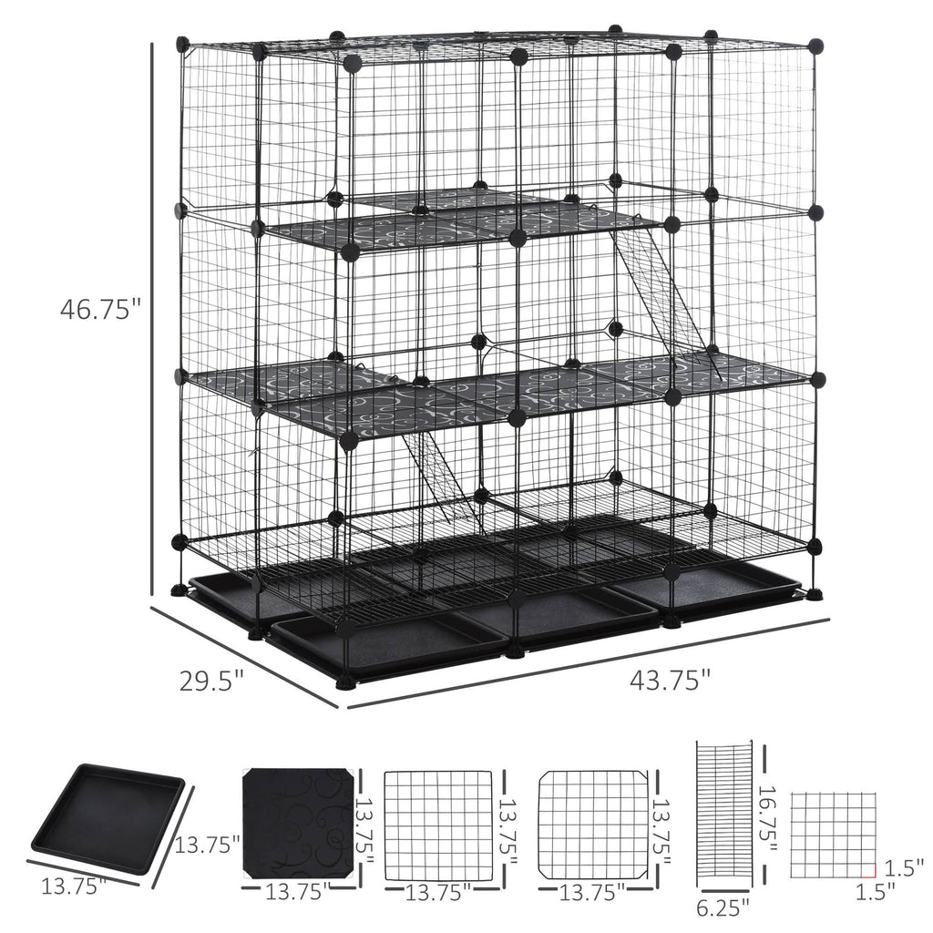 Black Steel Pet Playpen with Trays Z80721