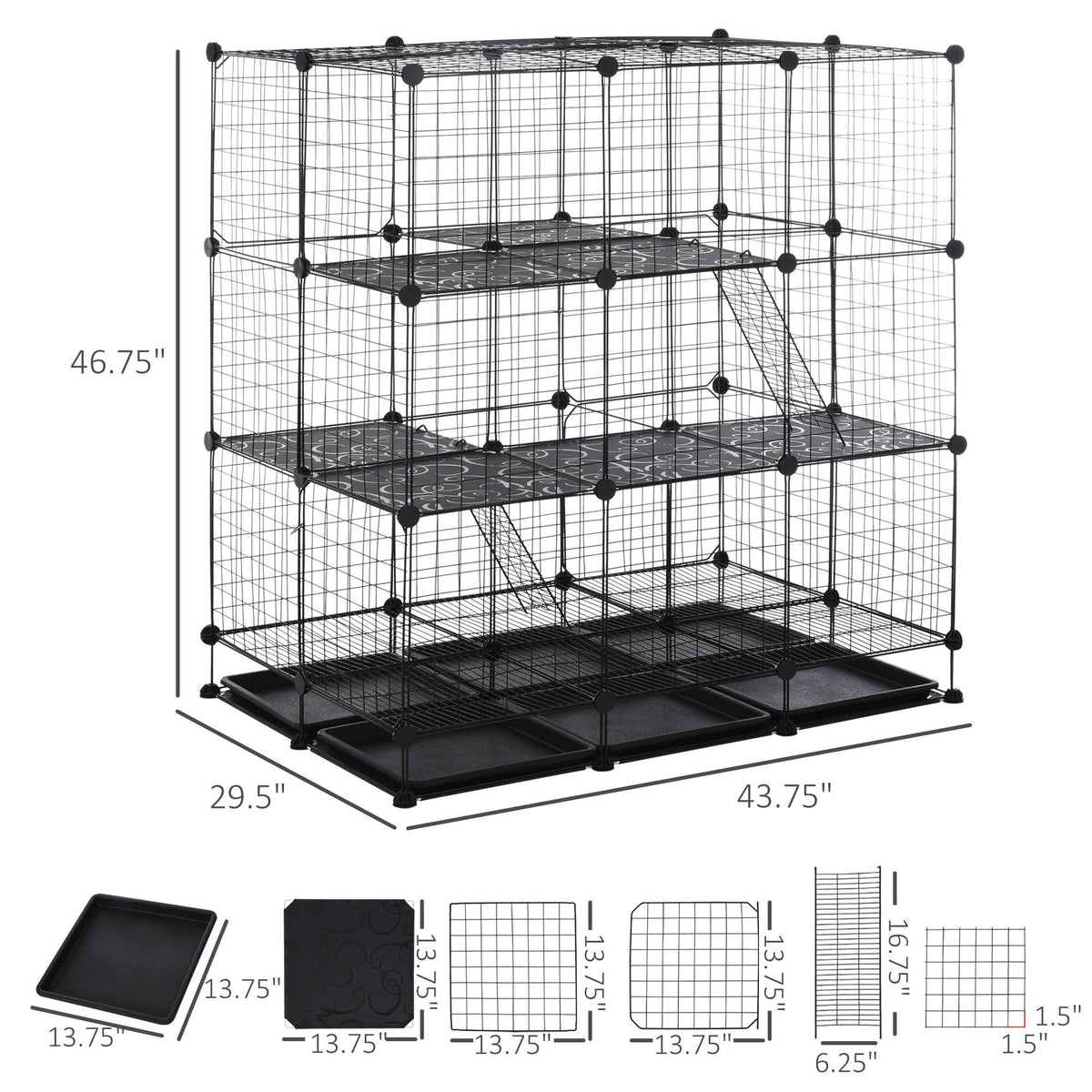 Black Steel Pet Playpen with Trays Z80721