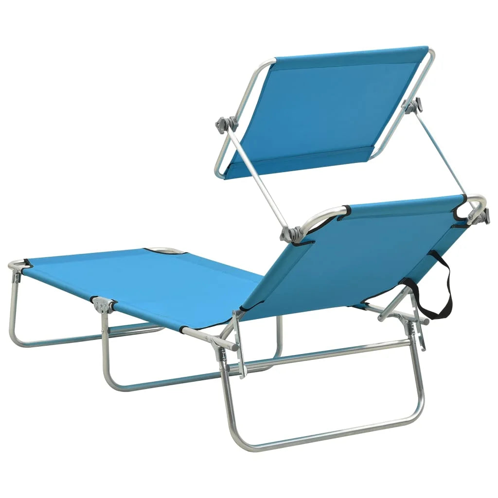 Folding Sun Lounger with Canopy Steel Turquoise and Blue J304714