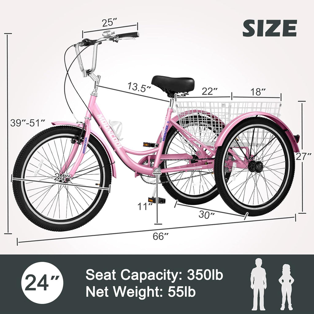 24 Inch Single Speed 3 Wheel Bicycle with Shopping Basket M4734