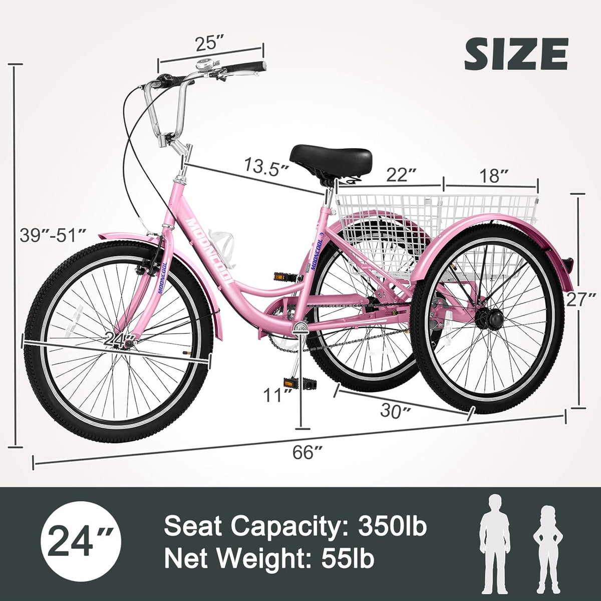 24 Inch Single Speed 3 Wheel Bicycle with Shopping Basket M4734