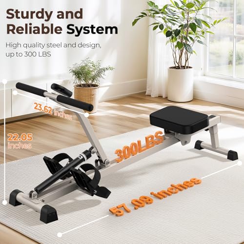 Compact Adjustable Rowing Machine 300LBS Weight Capacity 12 Levels Resistance Foldable Hydraulic Rower I565013