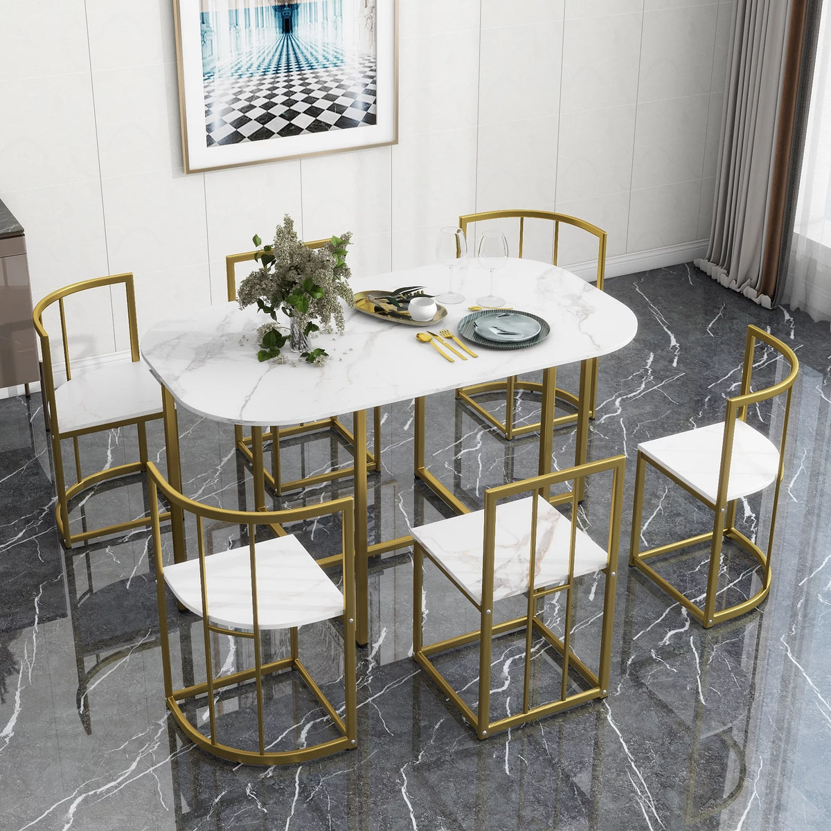 7 Piece Dining Table and Chairs Set V42677