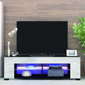 Black 57 Inch TV Stand with LED Lights and Glass Shelves I119