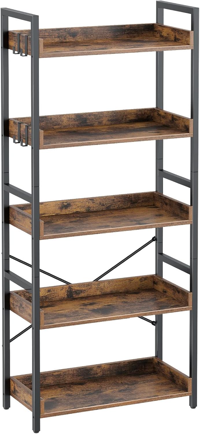 5 Tier Wood Bookshelf with 4 Hooks T41669