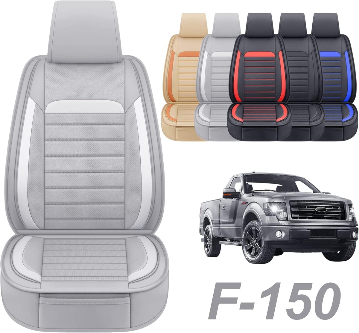 Gray Faux Leather Full Set Pickup Truck Seat Covers E45451