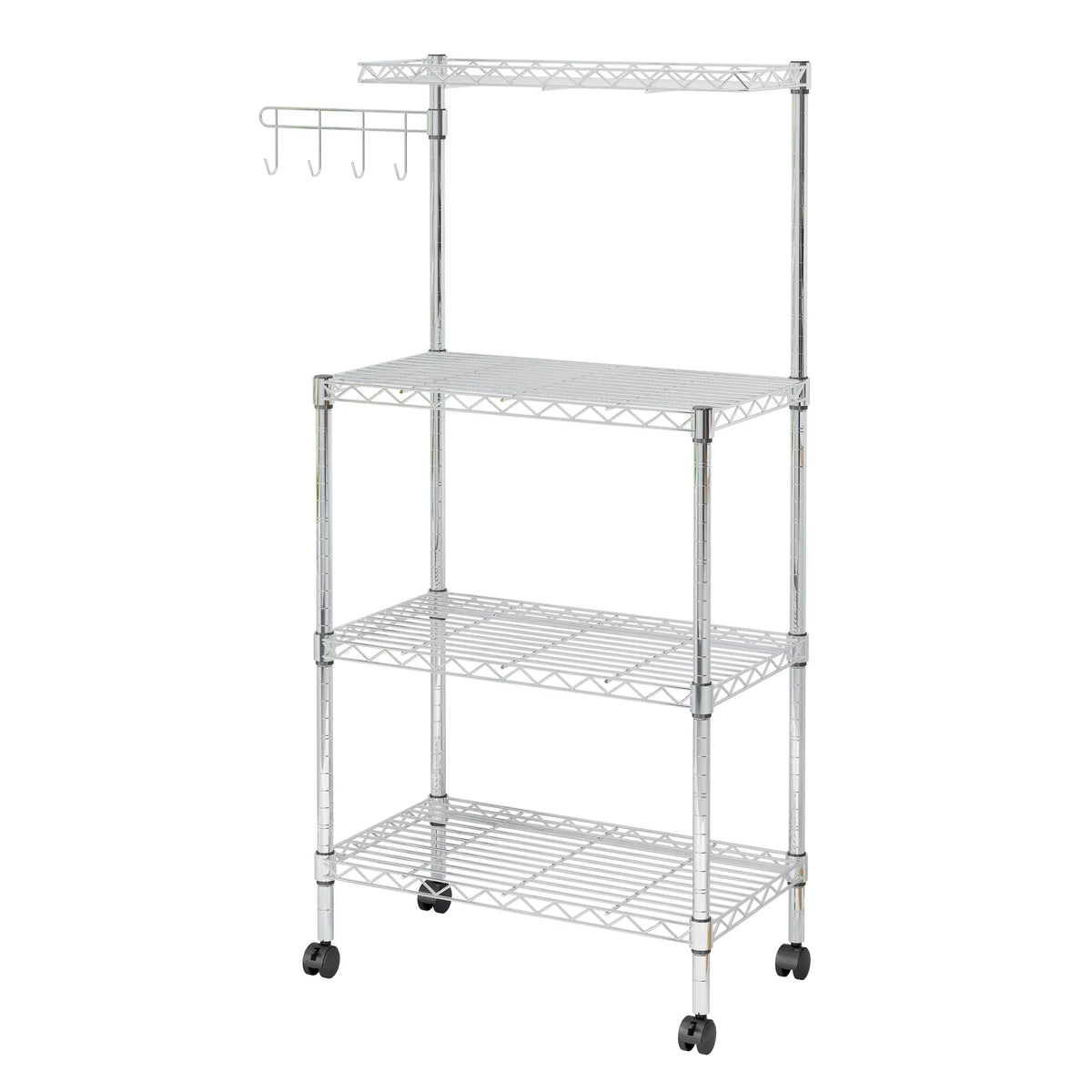4-Tier Chrome Kitchen Storage Rack with Hanging Hooks Y778