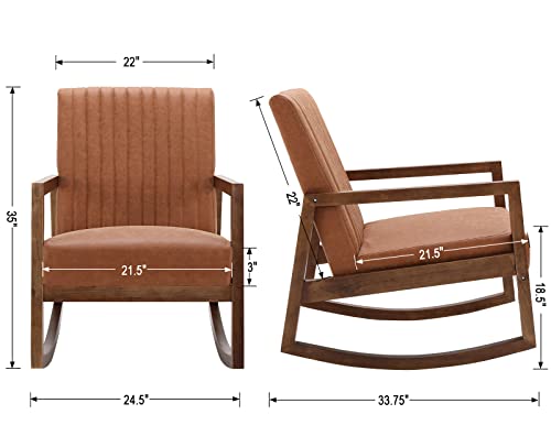 Leather Rocking Chair with Padded Seat Wood Frame Dark Brown PU I2617