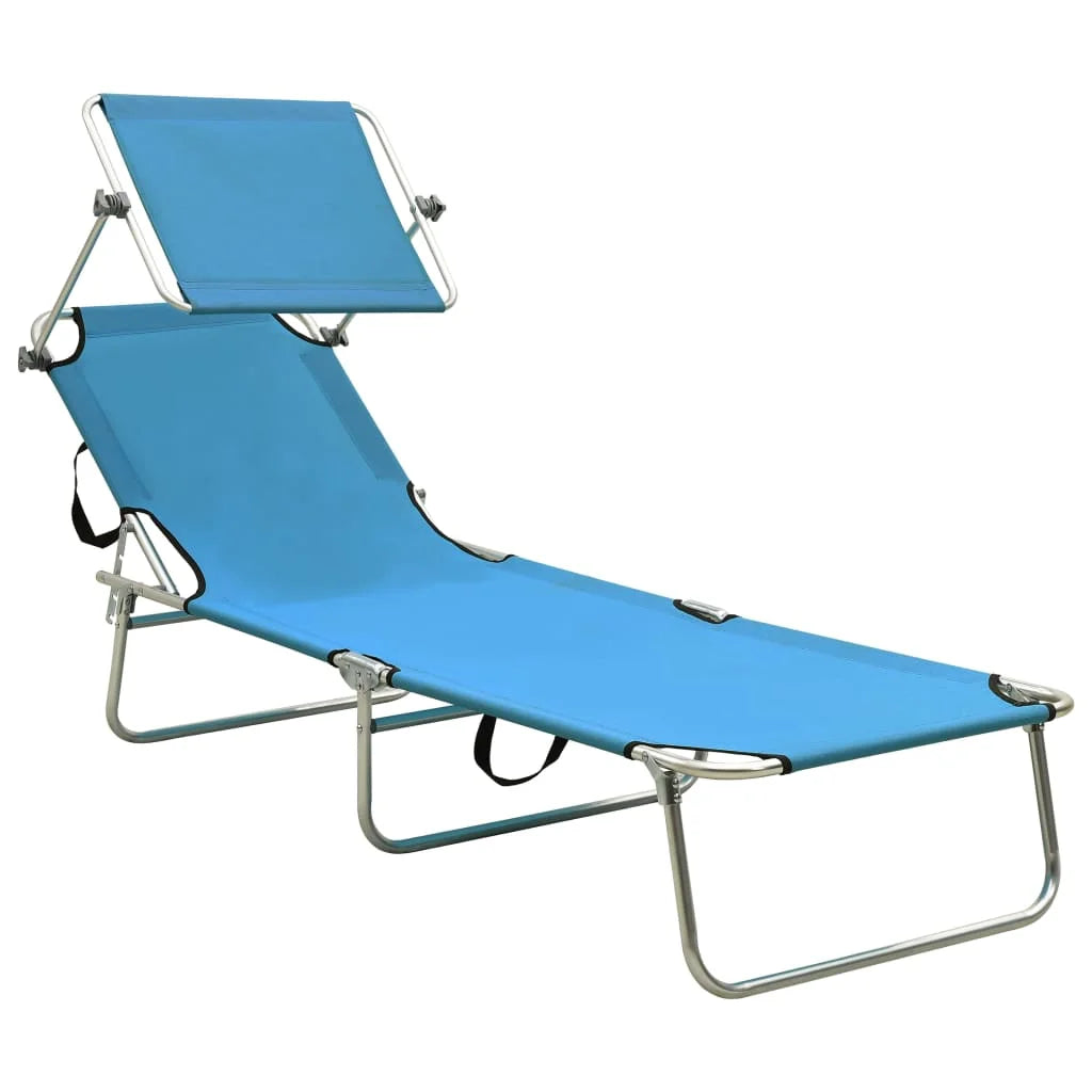 Folding Sun Lounger with Canopy Steel Turquoise and Blue J304714