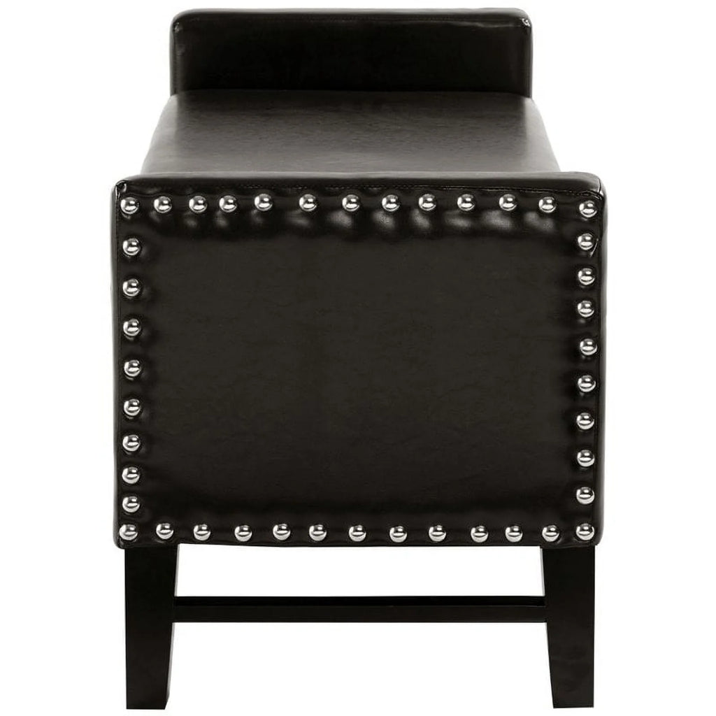 Espresso Faux Leather Storage Bench with Nailhead Trim B1717