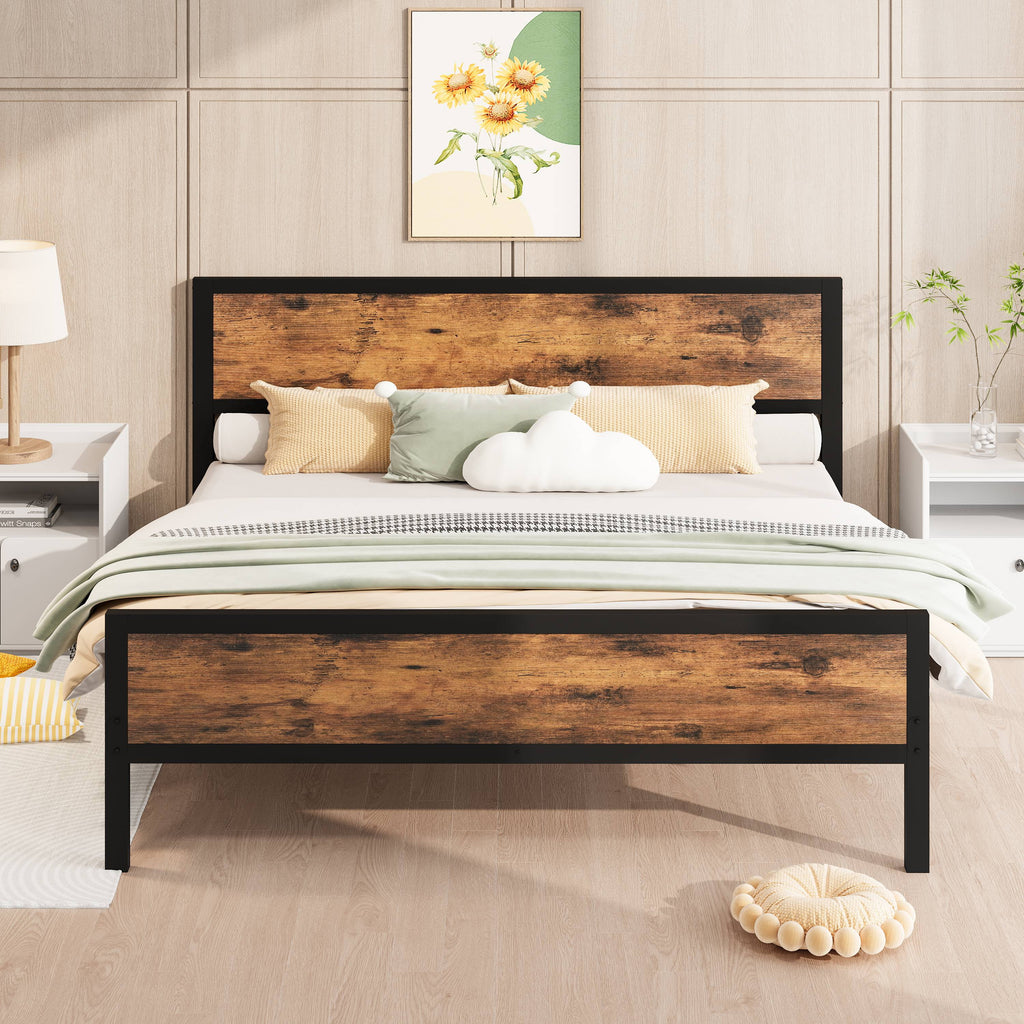 White Full Size Metal Platform Bed Frame with Headboard and Footboard R22251
