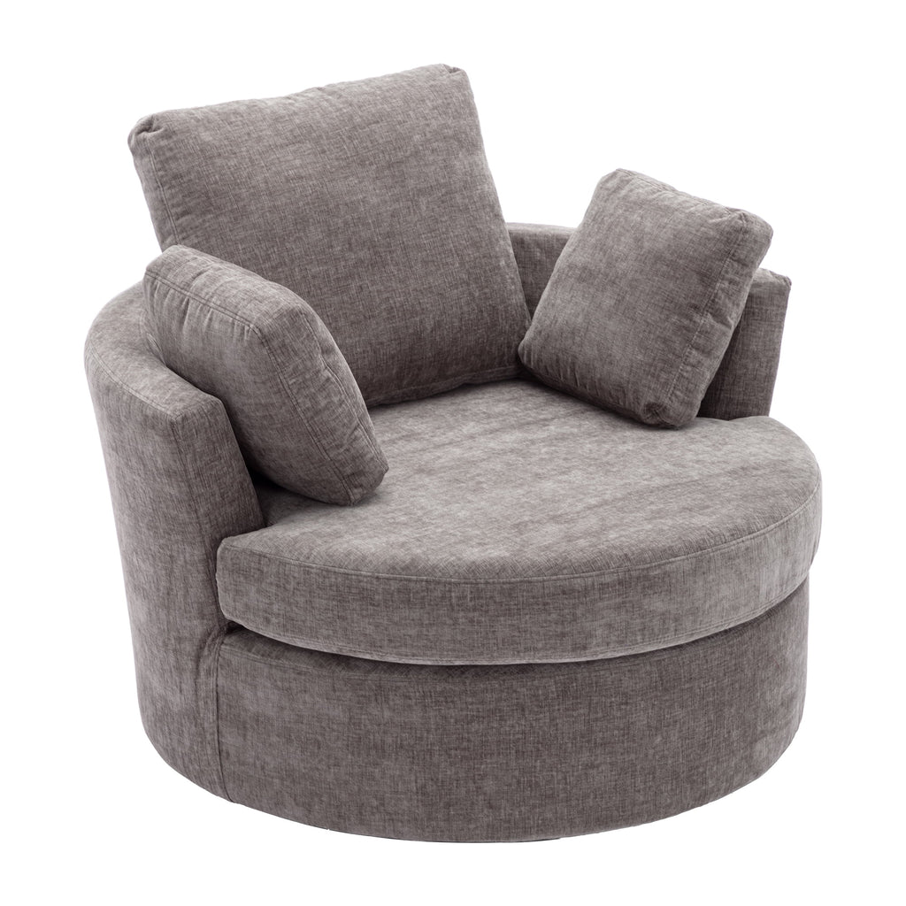 Oversized Round Swivel Accent Chair with 3 Pillows M14959