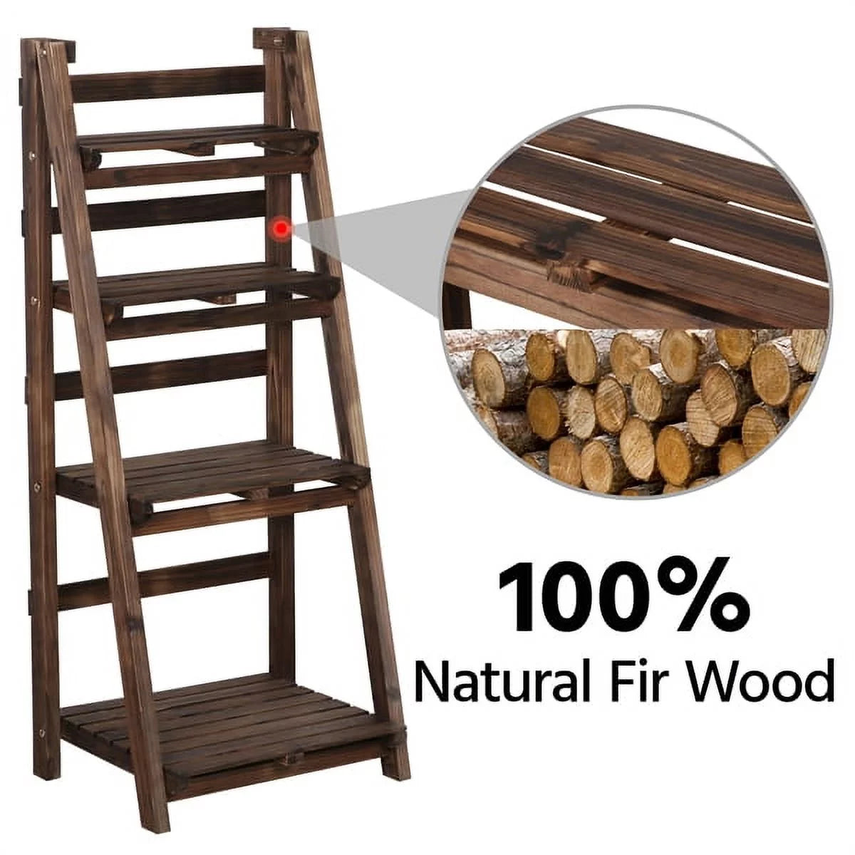 4 Tier Foldable Wooden Flower Stand Ladder Shelves L24566