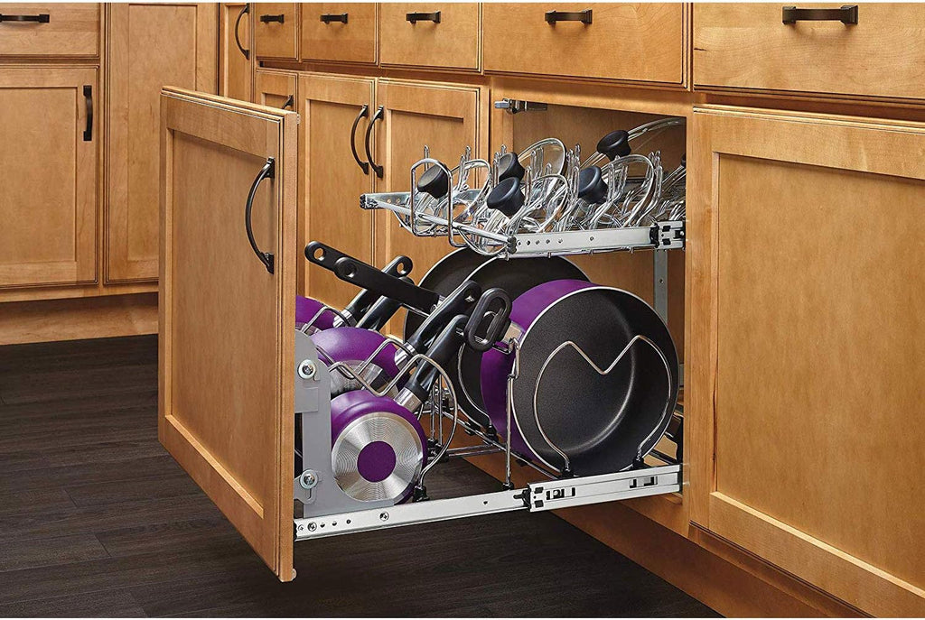 12-Inch 2-Tier Wire Pull Out Kitchen Cabinet Organizer, Chrome Q9558